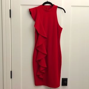 Red ruffle cocktail dress